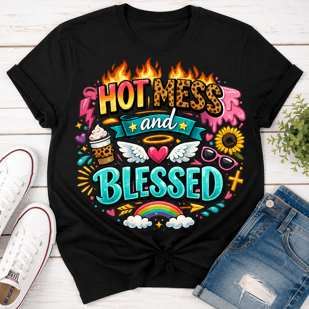 Hot Mess and Blessed Unisex T-Shirt – Funny Graphic Tee, Sassy Statement Shirt