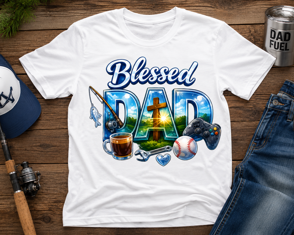 Blessed Dad Christian Graphic T-Shirt Faith Family Hobbies Inspirational Father’s Day Tee