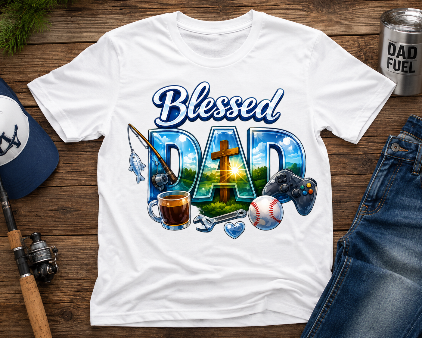 Blessed Dad Christian Graphic T-Shirt Faith Family Hobbies Inspirational Father’s Day Tee