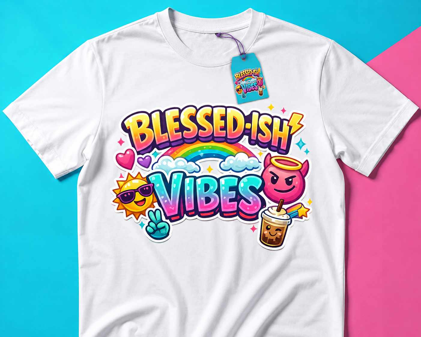 Blessed-Ish Vibes Unisex T-Shirt – Funny Graphic Tee, Chill & Sarcastic Statement Shirt